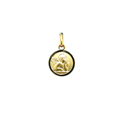 Small Round Angel Medal - 14kt Yellow Gold