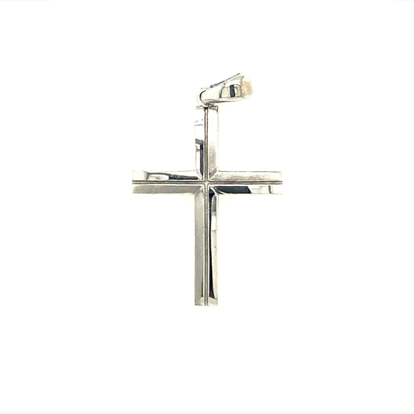 Grooved Center Design Cross - 14kt White Gold