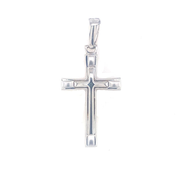 Polished Interior and Brushed Edge Design Cross - 14kt White Gold