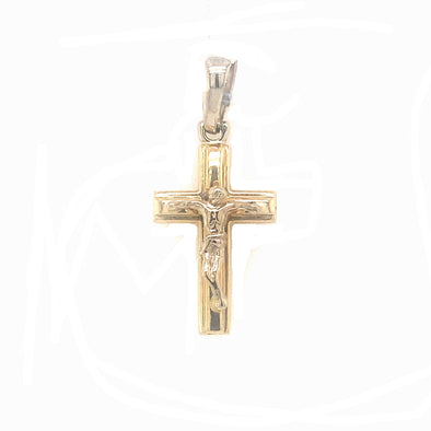 Raised Detail Small Crucifix - 14kt Two-Tone Gold