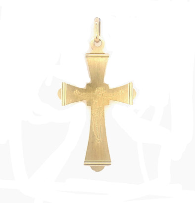 Brushed Finish Flared Edge Crucifix - 14kt Yellow Gold