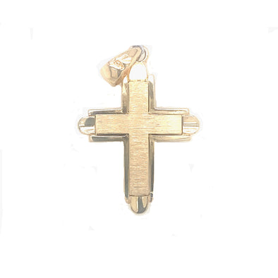 Center Brushed Finish Cross - 14kt Yellow Gold