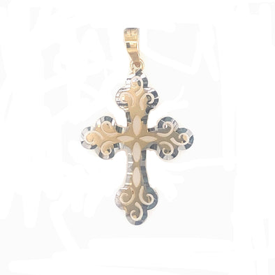 Scroll Design Cross - 14kt Two-Tone Gold