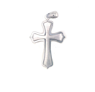 Satin and Polished Finish Flared Edge Cross - 14kt White Gold