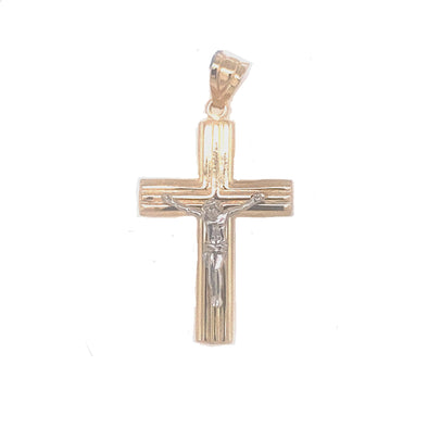 Etched Detail Crucifix - 14kt Two-Tone Gold