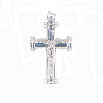 Rounded Edge Design Crucifix - 14kt White Gold