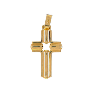 Open Center Raised Design Wide Cross - 14kt Yellow Gold