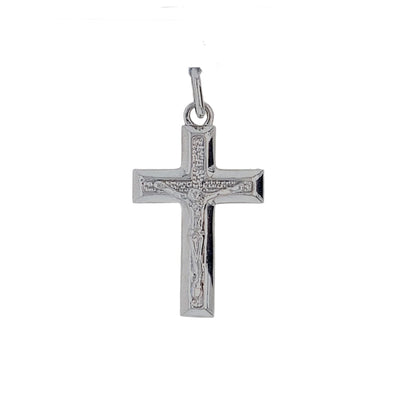 Textured Interior Block Style Crucifix - 14kt White Gold