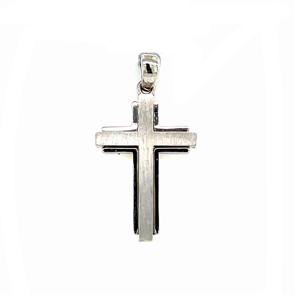 Brushed Finish Center and Polished Edge Cross - 14kt White Gold