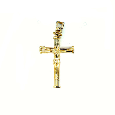 Etched Design Crucifix - 14kt Yellow Gold