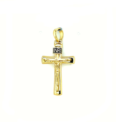 Tapered Edge Crucifix with INRI Detail - 14kt Yellow Gold