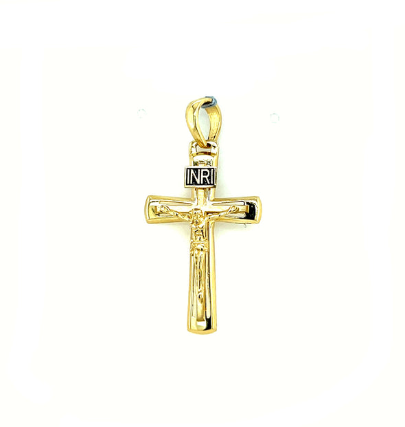 Tapered Edge Crucifix with INRI Detail - 14kt Yellow Gold