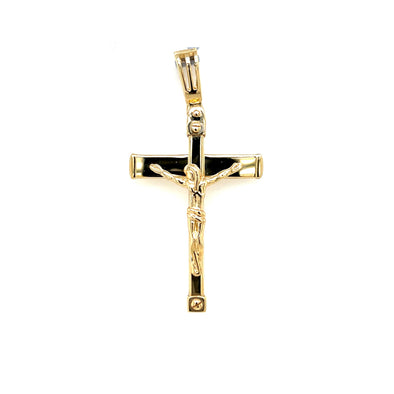 Square and Cap Edge  Crucifix - 14kt Yellow Gold