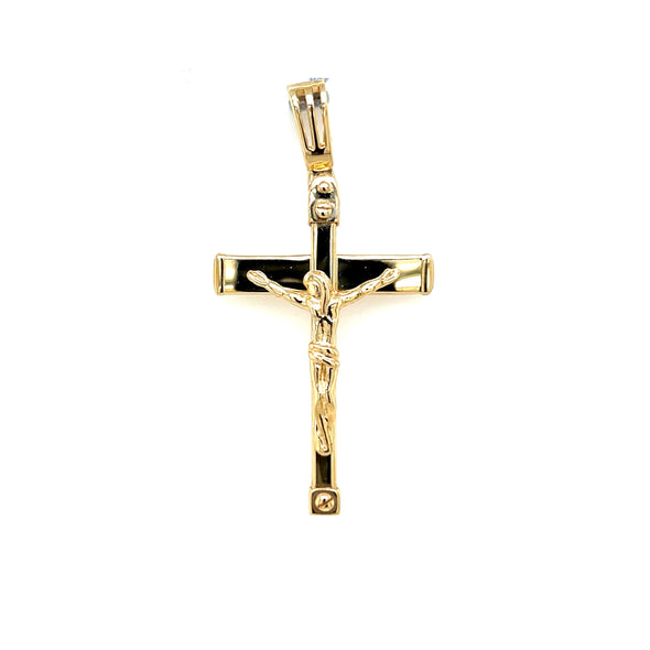 Square and Cap Edge  Crucifix - 14kt Yellow Gold