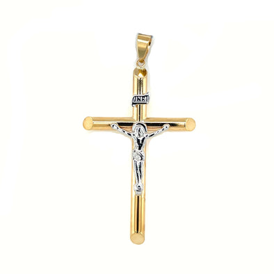 Tube Style Crucifix - 14kt Two-Tone Gold
