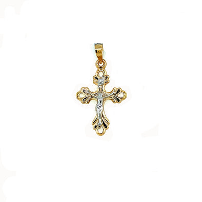 Flared Open Edge Crucifix - 14kt Two-Tone Gold