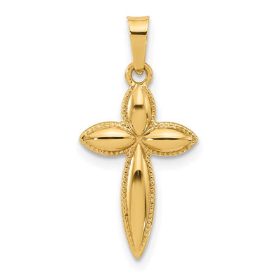 Beaded Edge Tapered Design Cross - 14kt Yellow Gold