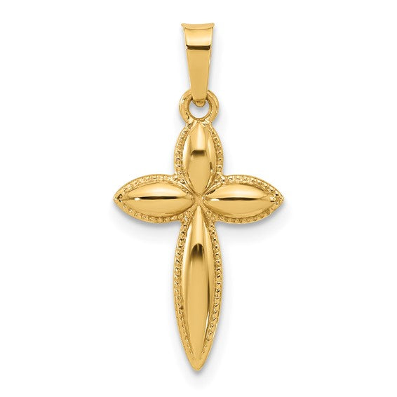 Beaded Edge Tapered Design Cross - 14kt Yellow Gold