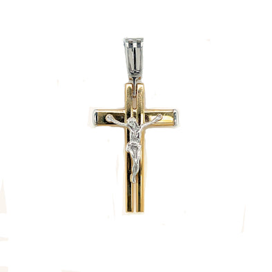 Block Style Crucifix - 14kt Two-Tone Gold