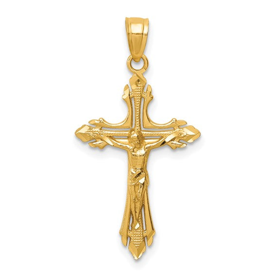 Flared Edge Open Detail Design Crucifix - 14kt Yellow Gold
