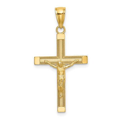 Textured Edge Design Crucifix - 14kt Yellow Gold