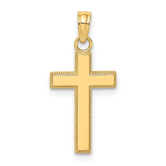Beaded Edge Design Cross - 14kt Yellow Gold
