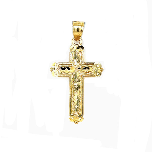 Diamond Cut and Filagree Design Cross - 14kt Yellow Gold