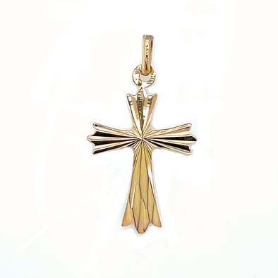 Flared Etched Design Cross - 14kt Yellow Gold