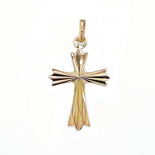 Flared Etched Design Cross - 14kt Yellow Gold