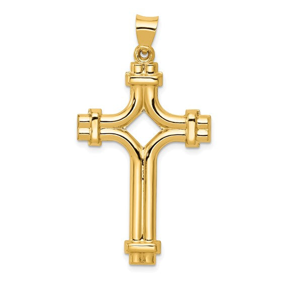 Double Row Open Center Design Cross - 14kt Yellow Gold