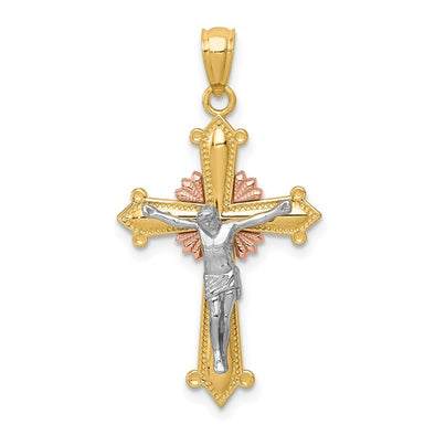 Fancy Flared Edge Crucifix - 14kt Tri Color Gold