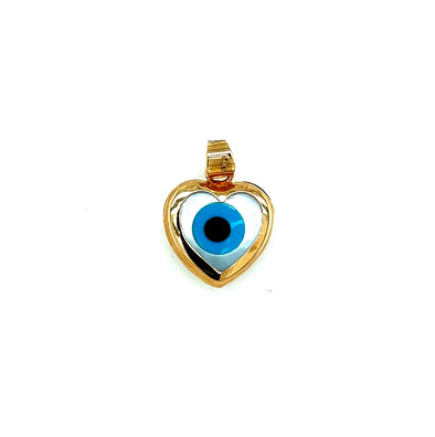 Heart Shaped Evil Eye Charm - 14kt Yellow Gold and Enamel
