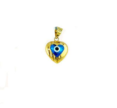 Heart Shaped Evil Eye Charm - 14kt Yellow Gold