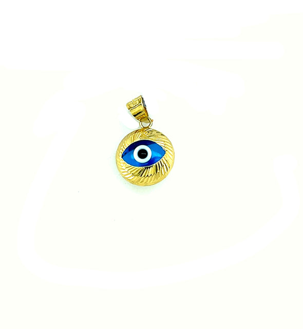 Round Textured Evil Eye Charm - 14kt Yellow Gold