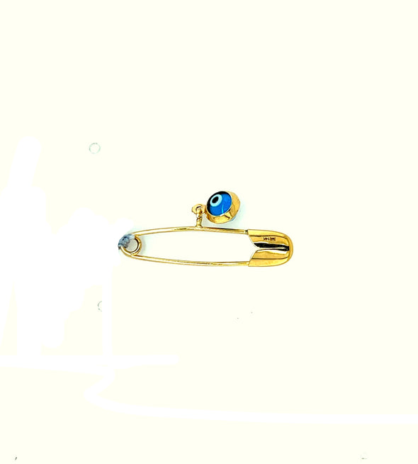 Evil Eye Accented Safety Pin - 14kt Yellow Gold