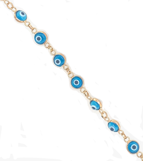 Children's Light Blue Evil Eye Bracelet - 14kt Yellow Gold