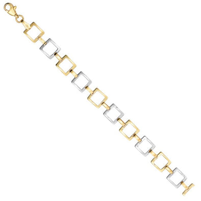 Square Link Design Bracelet - 14kt Two-Tone Gold
