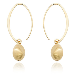 Brushed Finish Ball Design Drop Earrings - 14kt Yellow Gold