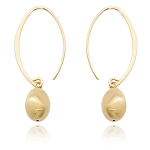 Brushed Finish Ball Design Drop Earrings - 14kt Yellow Gold