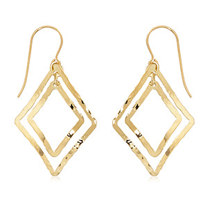 Hammered Finish Double Dangle Earrings - 14kt Yellow Gold