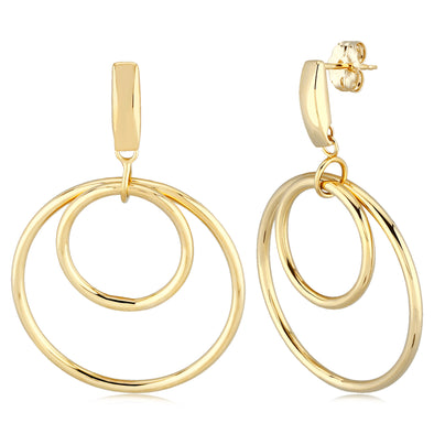 Double Open Circle Dangle Earrings - 14kt Yellow Gold