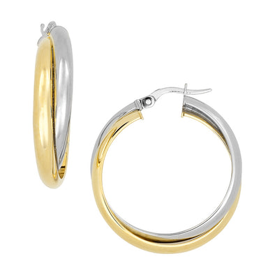 Crossover Design Hoop Earrings - 14kt Two-Tone Gold