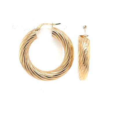 Medium Twist Design Hoop Earrings - 14kt Yellow Gold