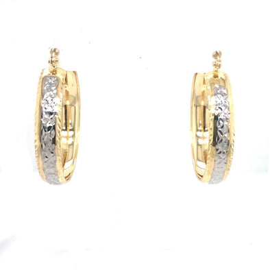 Etched Detail Flat Hoop Earrings - 14kt Two-Tone Gold