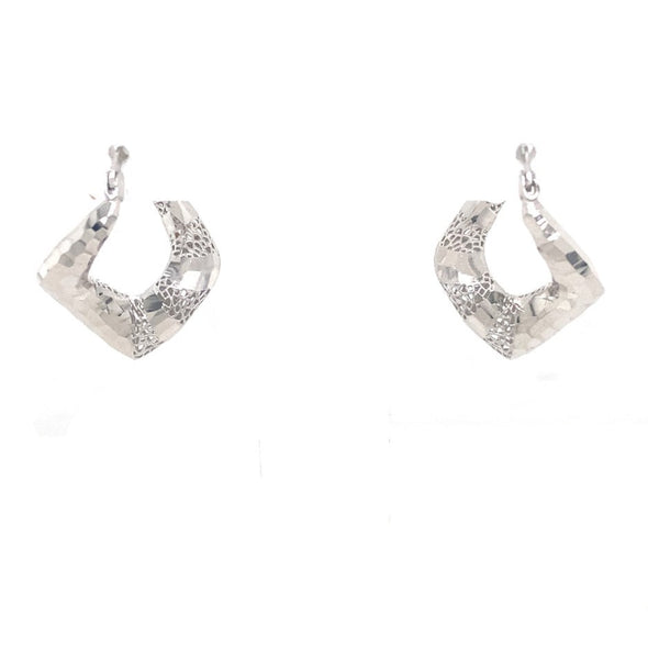 Textured Geometric Shape Hoop Earrings - 14kt White Gold