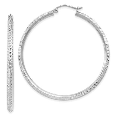Textured Finish Hoop Earrings - 14kt White Gold
