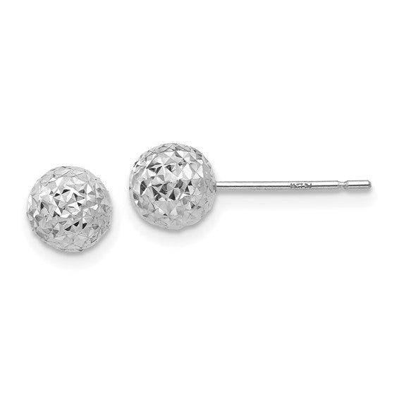 Diamond Cut Ball Design Stud Earrings - 14kt White Gold