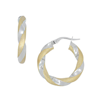 Medium Twist Design Hoop Earrings - 14kt Two-Tone Gold