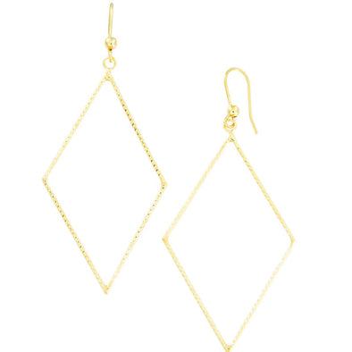 Open Diamond Shaped Dangle Earrings - 14kt Yellow Gold