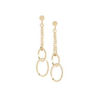 Circle and Chain Design Earrings - 14kt Yellow gold